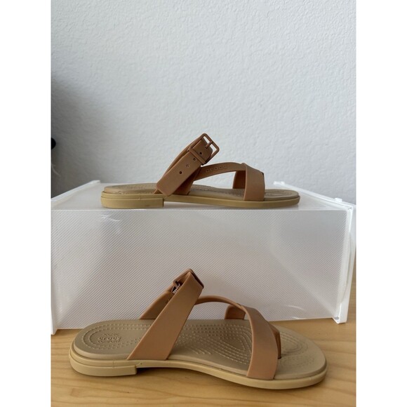 Crocs Tulum Strappy Slide Sandals Womens 6 Tan Open Toe Summer Comfort Casual - Picture 3 of 7